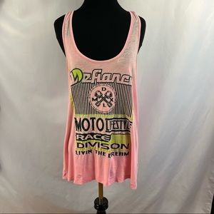 District Tank Top Defiance Moto Lifestyle Racerback Pink Thin Women XL